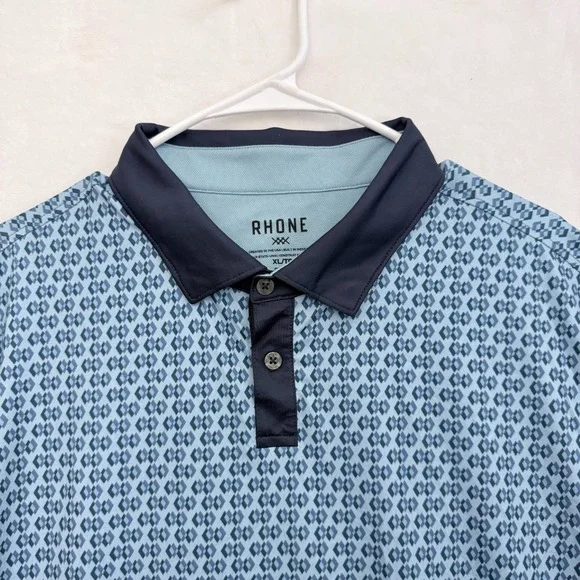Rhone Polo Shirt Mens XL Blue Geometric Golf Performance Stretch Athletic - Picture 2 of 8
